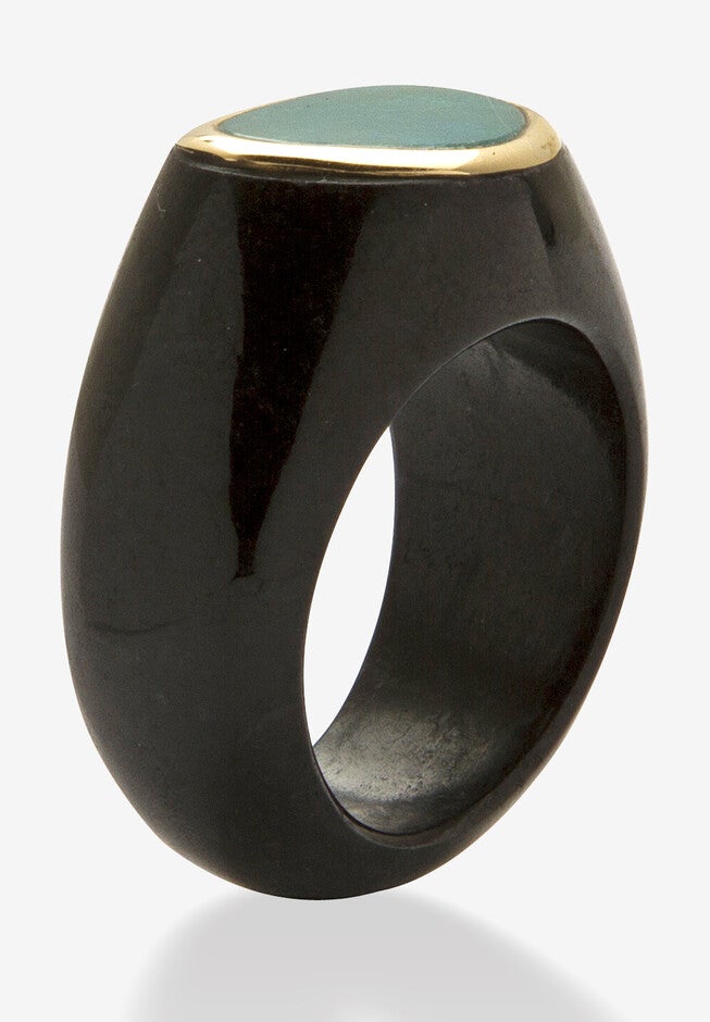 Genuine Blue Opal And Black Jade 10K Yellow Gold Bezel-Set Cabochon Ring, , on-hover image number 1
