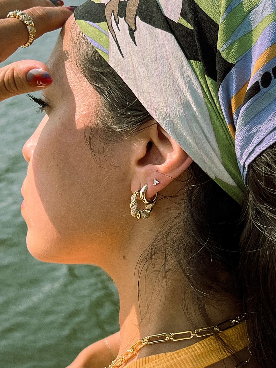 Giulia Bold Huggie Hoops, GOLD, alternate image number 4