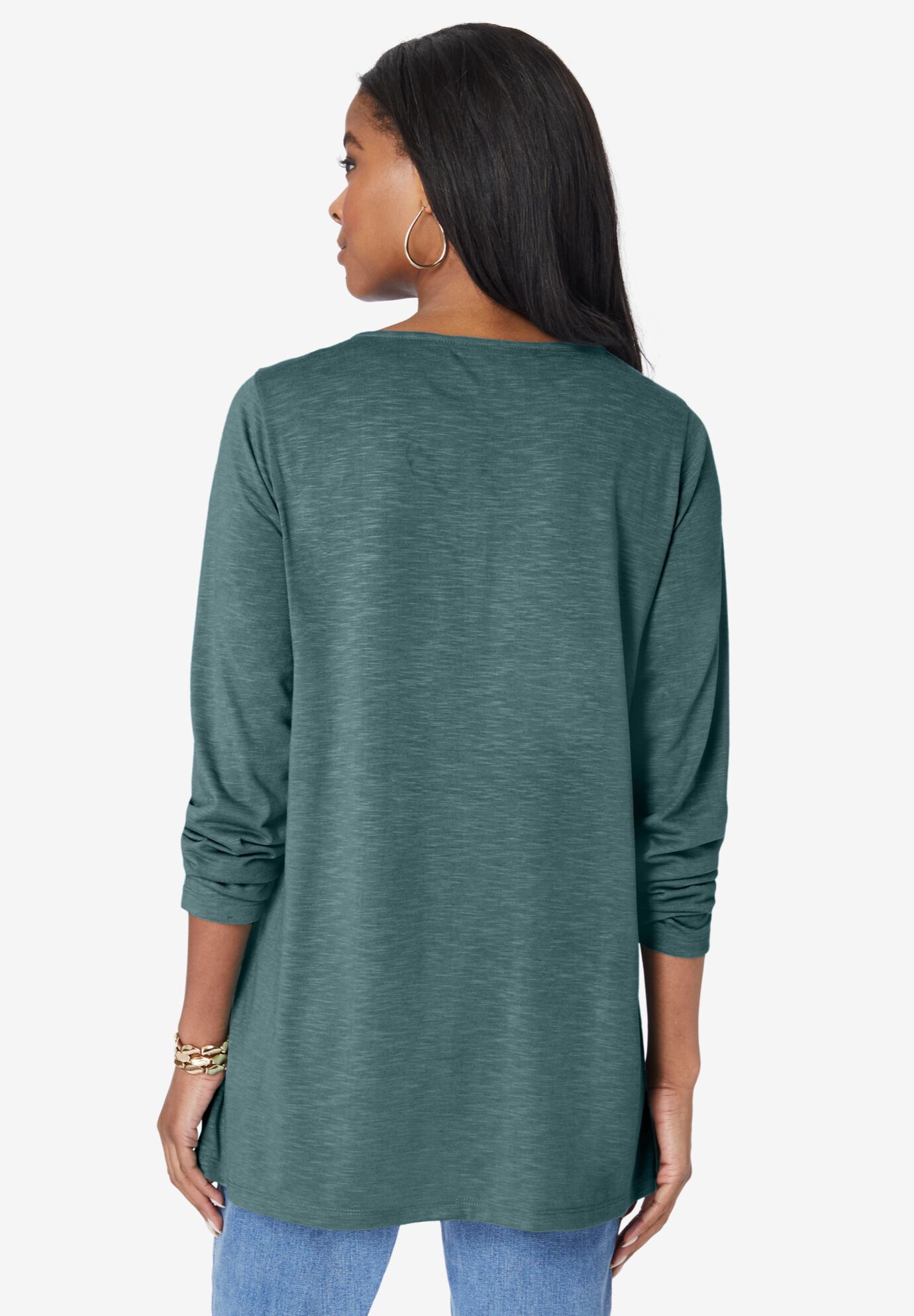 Embroidered Notch Neck Tee, , on-hover image number 1