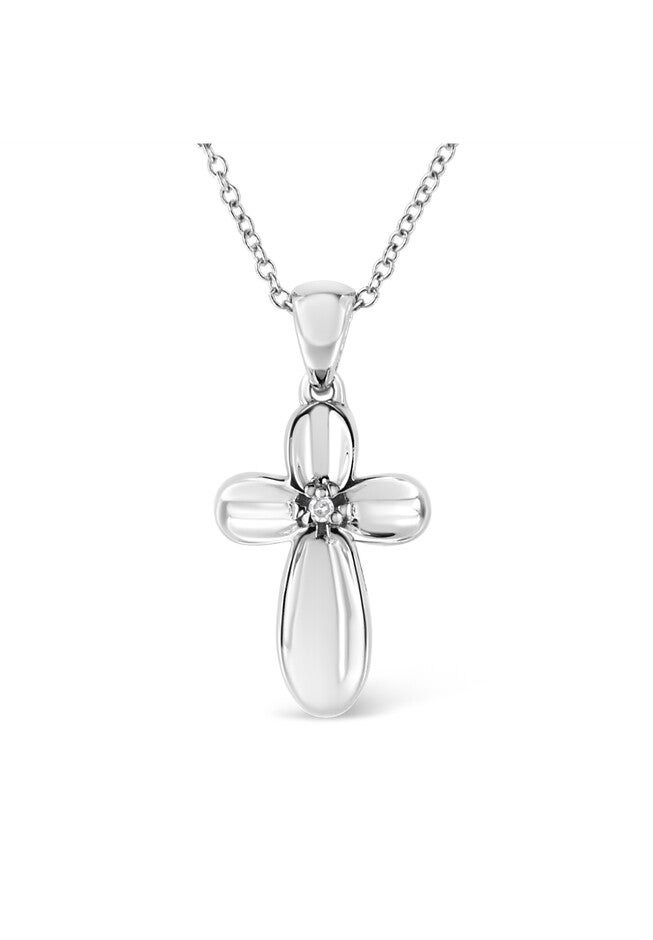 Silver Prong-Set Diamond Accent Floral Cross 18 inches Pendant Necklace, SILVER, hi-res image number 0