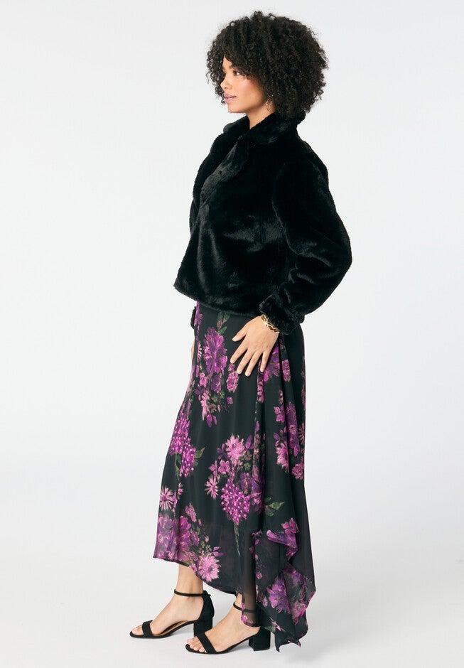 Faux Fur Cropped Shrug Jacket, BLACK, alternate image number null