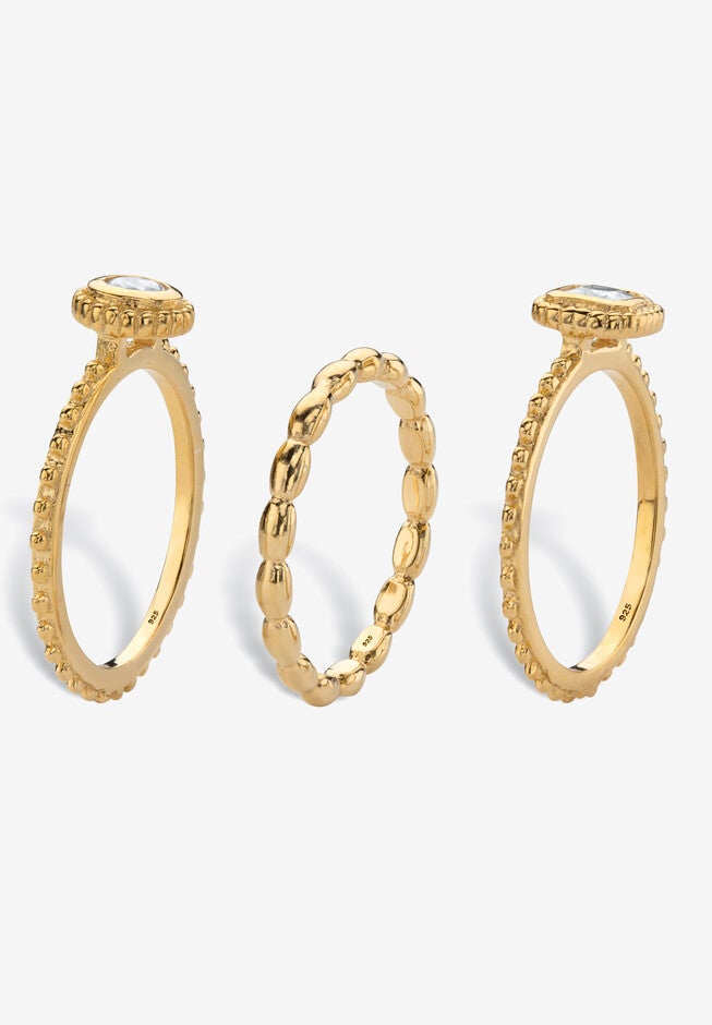 .62 Tcw 18K Gold-Plated Sterling Silver Stack 3 Piece Cubic Zirconia Ring Set, , on-hover image number 1