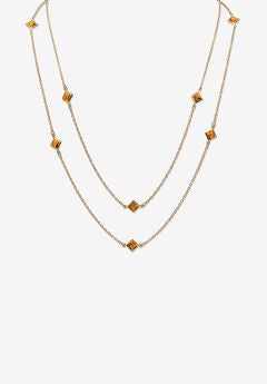 Gold Tone Endless 48" Necklace with Princess Cut Birthstone