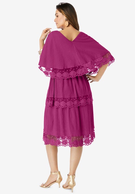 Tiered-Lace Crinkle-Knit Gauze Dress, , on-hover image number null