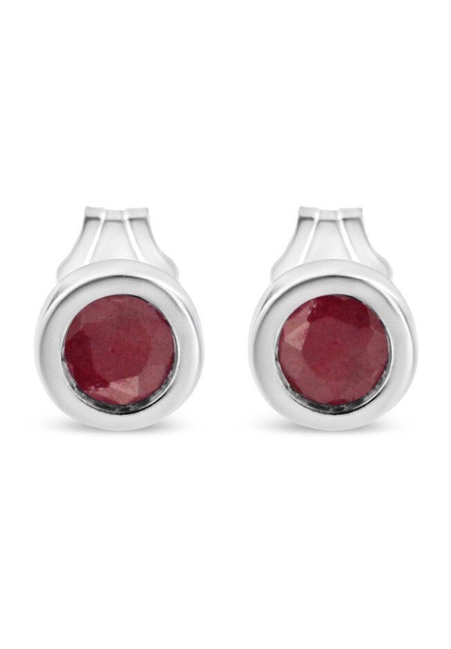Silver Bezel Set 3.5Mm Created Gemstone Solitaire Stud Earrings - Choice Of Gemstone, GARNET, hi-res image number 0
