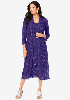 Roaman's Women's Plus Size Petite Lace Popover Dress