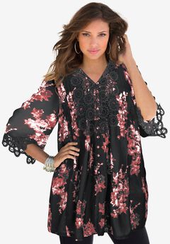 Plus Size Juliet Lace Trim Button-Down Shirt