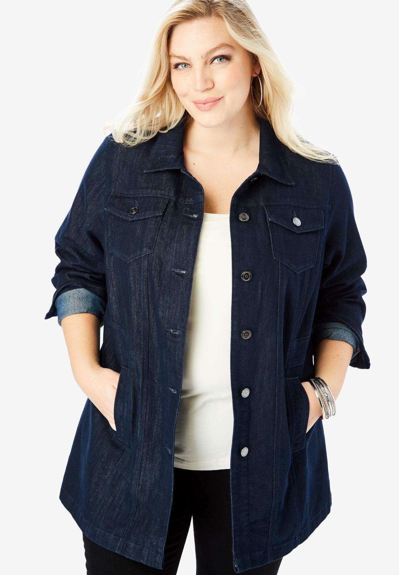 plus size denim long jacket