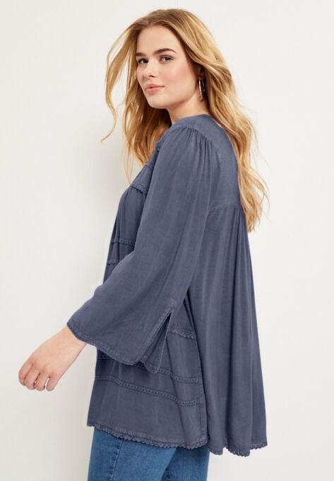 Acid Wash Peasant Blouse, , alternate image number null