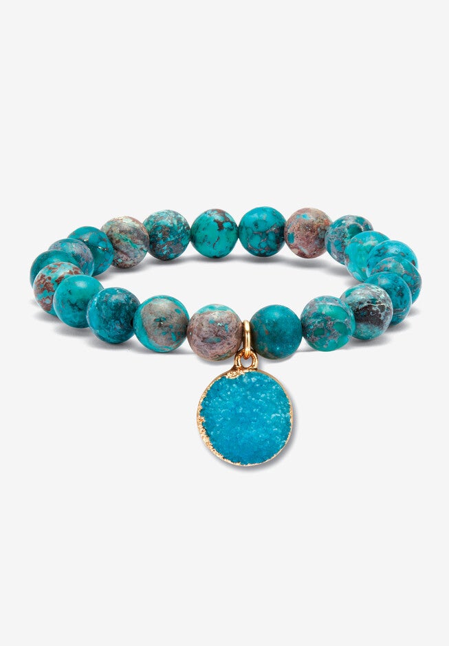 Genuine Blue Jasper Goldtone Necklace And Beaded Bracelet Set, 34 Inches, , on-hover image number null