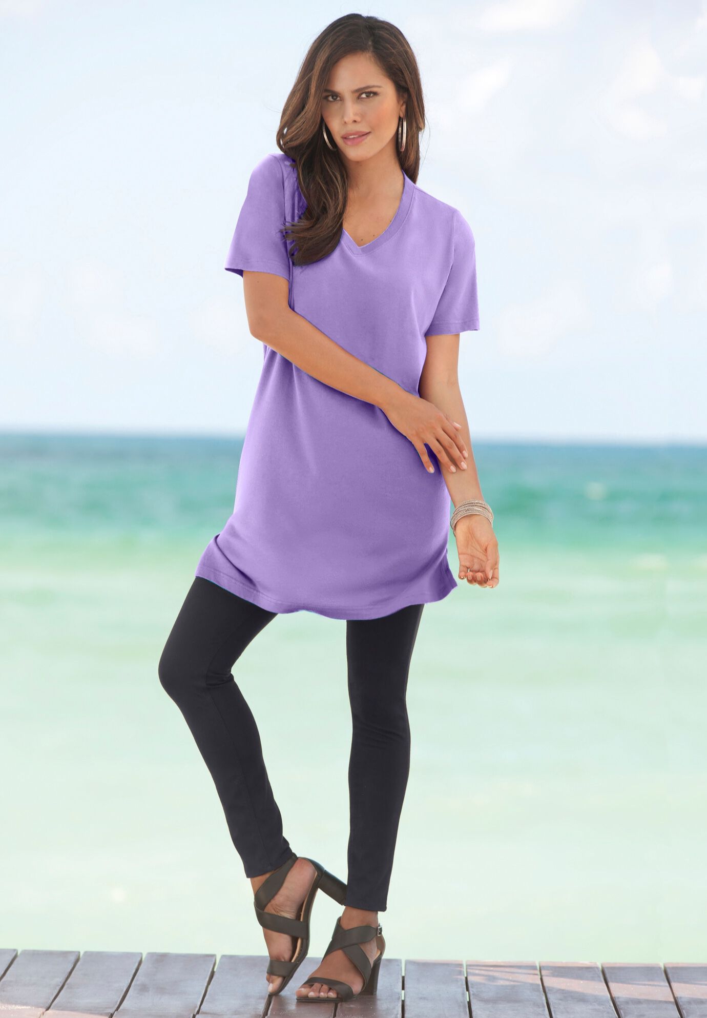 Plus Size Ultimate Cotton V-Neck Short Sleeve Tunic, , alternate image number 2