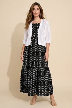 Plus Size Crochet Open-Front Flare Sleeve Shrug Cardigan