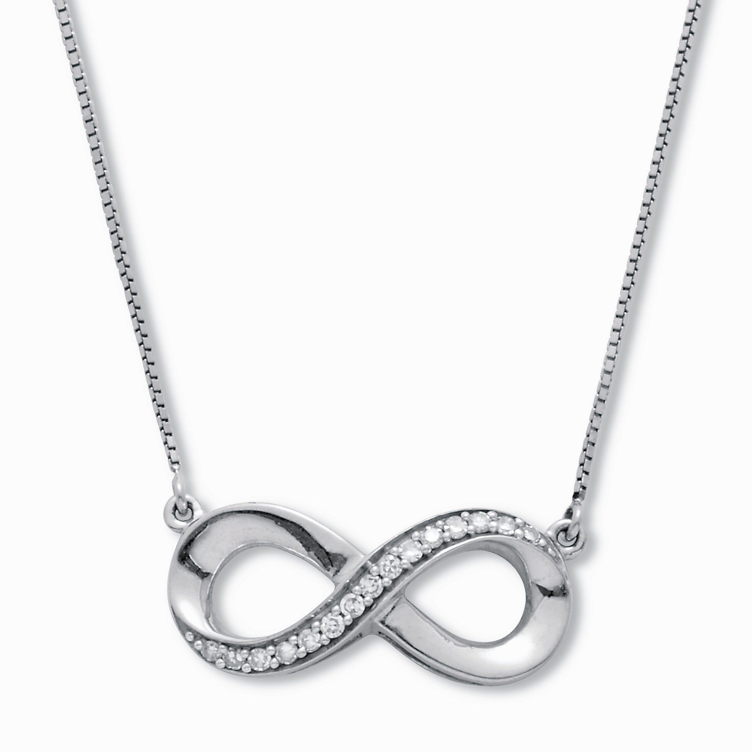.09 TCW Diamond Sterling Silver Infinity Pendant and Chain 18 Inches, WHITE, hi-res image number 0