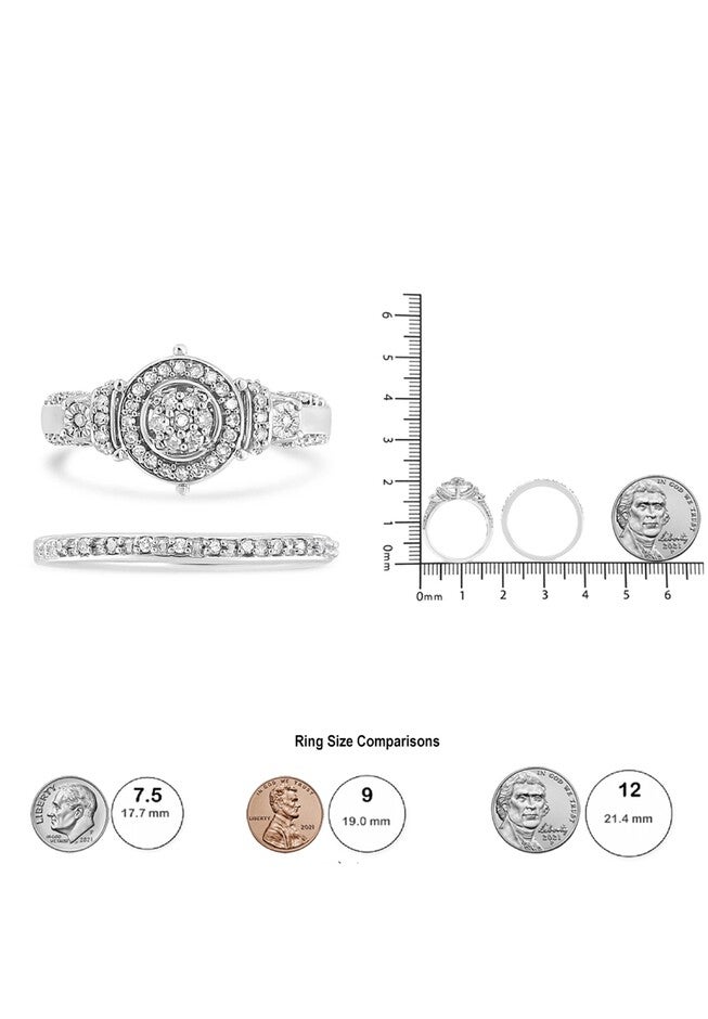 Silver 1/3 Cttw Diamond 7 Stone Cluster And Halo Engagement Set, , alternate image number 5