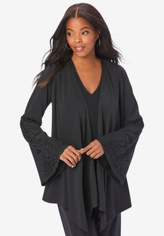 Lace Trimmed Ultrasmooth® Fabric Cardigan