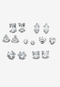 8.16 Tcw Cz Platinum-Plated Sterling Silver 7-Pair Set Of Stud Earrings Set