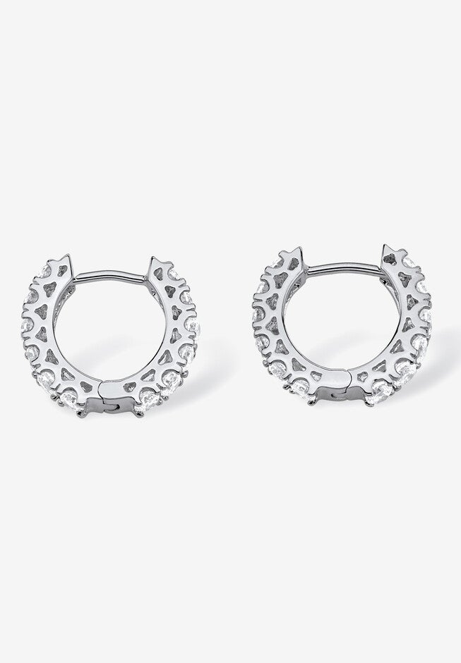 2.40 Tcw Cubic Zirconia Silvertone Hoop Earrings With Surgical Steel Posts (.5 inches), , on-hover image number 1