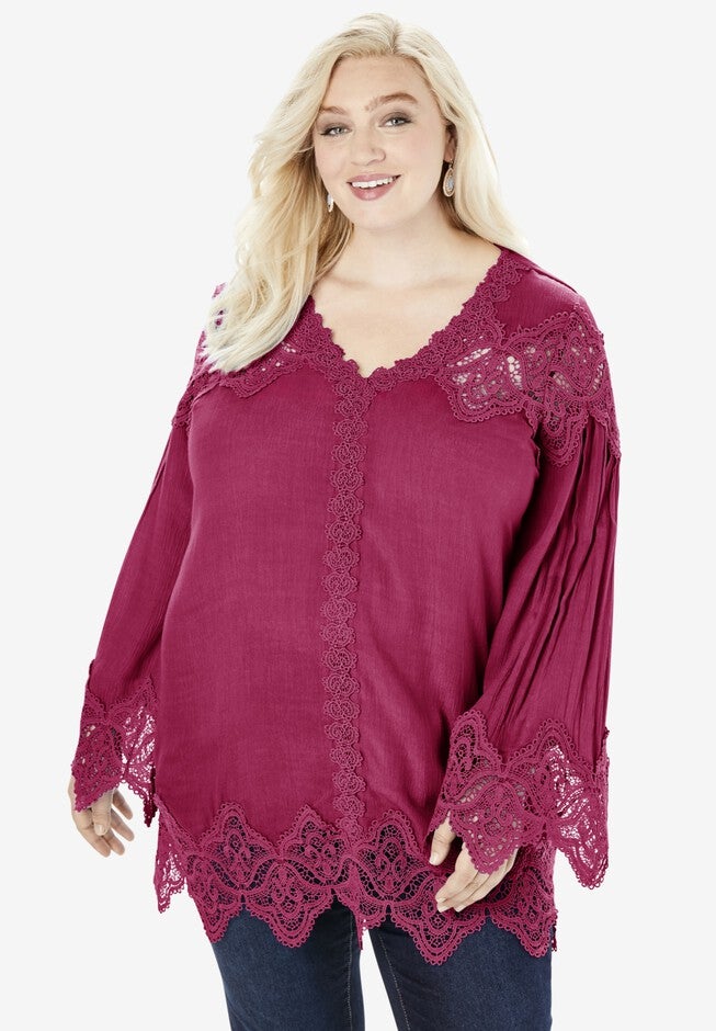 Lace-Trim Tunic, BERRY TWIST, hi-res image number null