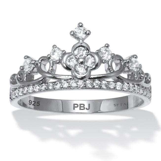 .41 TCW Round Cubic Zirconia Sterling Silver Crown Ring, WHITE, hi-res image number 0