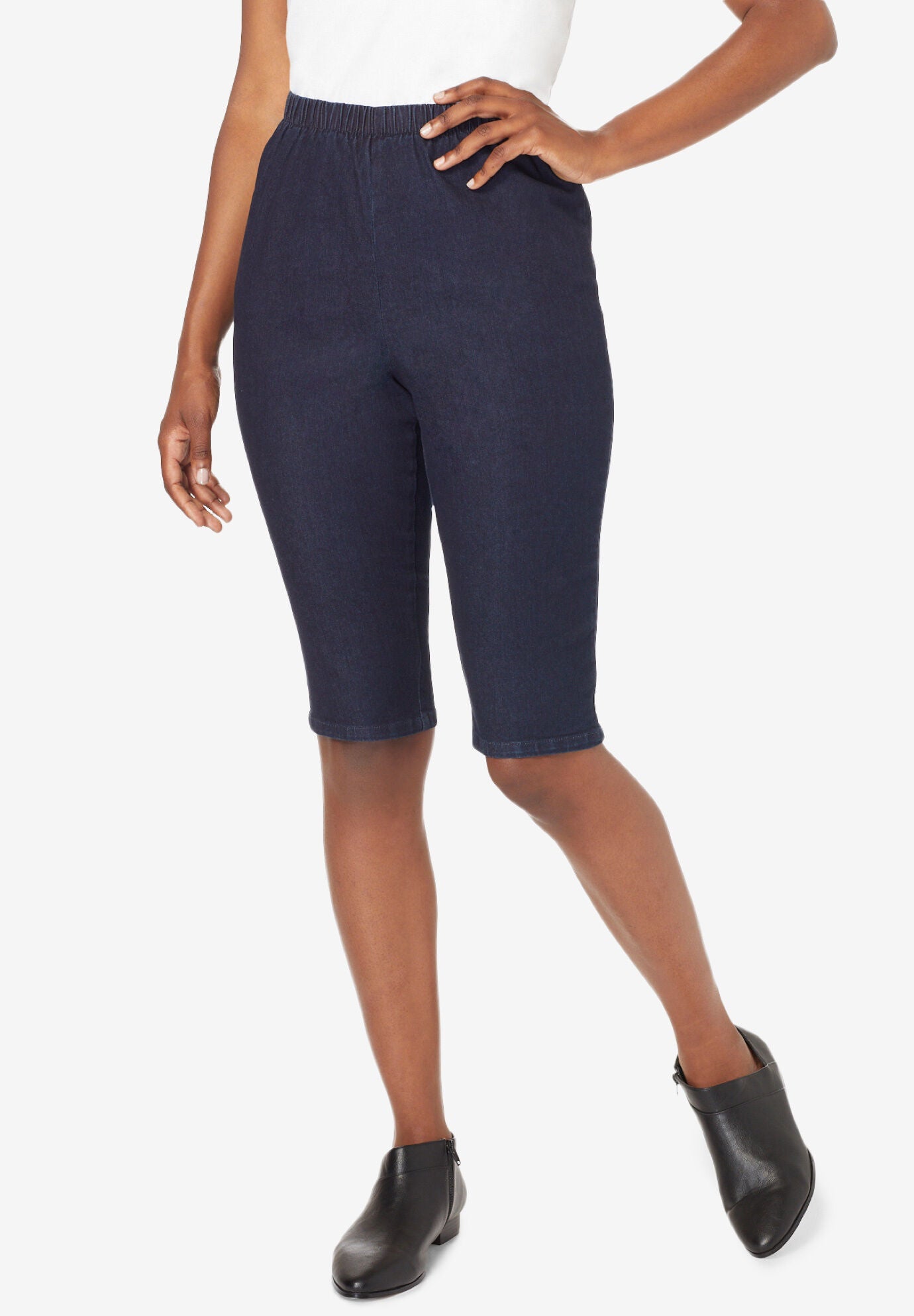 Pull on bermuda jean shorts clearance