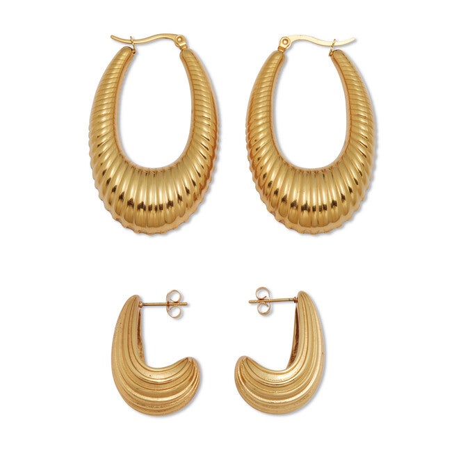 Yellow Gold Ion-Plated Stainless Steel Drop Earrings, 2-Pair Set, GOLD, on-hover image number 1
