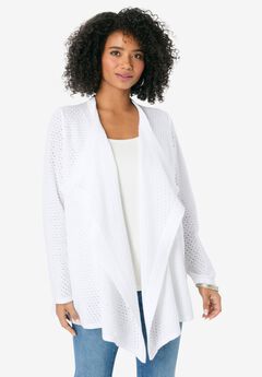 Handkerchief Hem Pointelle Cardigan Sweater