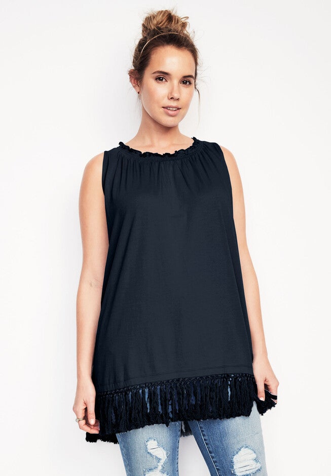 Crochet Trapeze Tunic Tank, NAVY, hi-res image number null