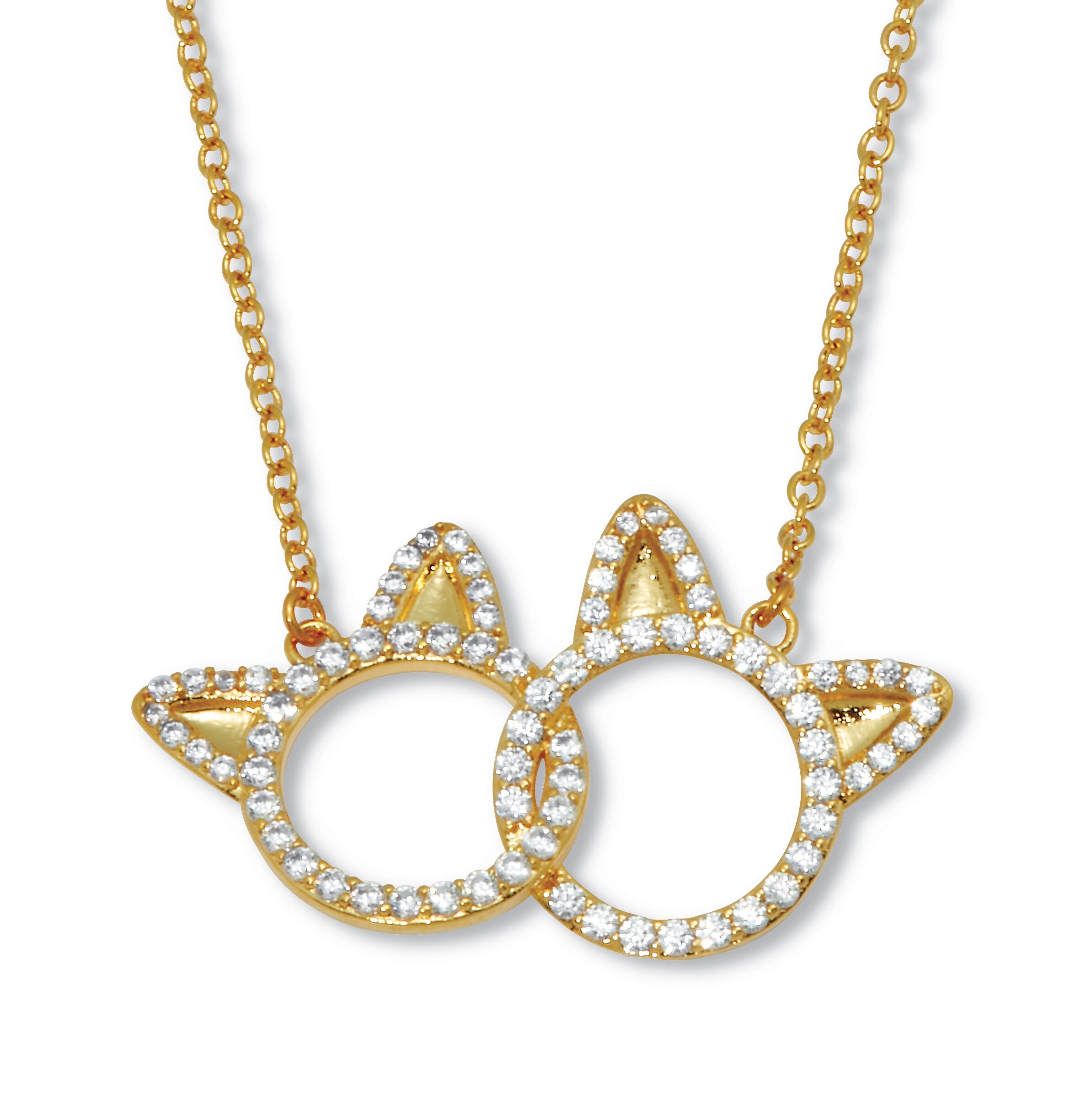 .95 TCW Round Cubic Zirconia 14k Yellow Gold-Plated Cat Necklace 18 to 20-inch, WHITE, hi-res image number 0