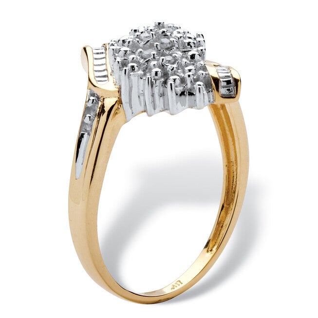 Diamond Accent Cluster Bypass Ring in Solid 10k Gold, WHITE, on-hover image number 1