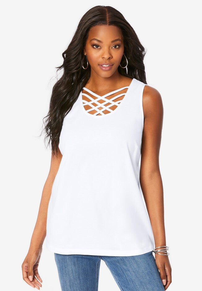 Strappy-Neck Ultimate Tank Top., WHITE, hi-res image number null