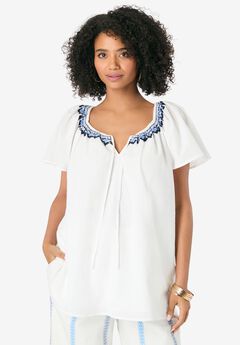 Embroidered Ruffle Blouse