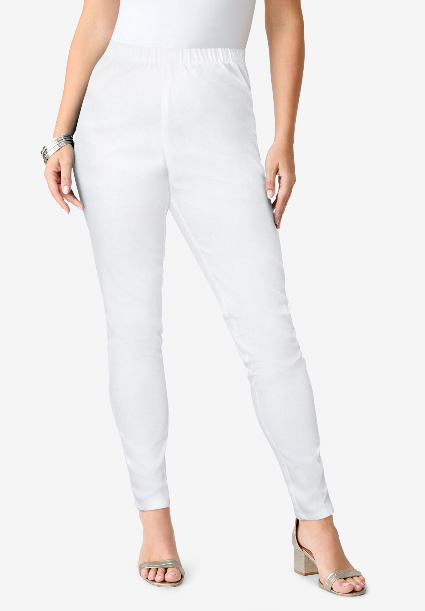 Plus Size Comfort Stretch Slim Leg Jean, WHITE DENIM, hi-res image number 0