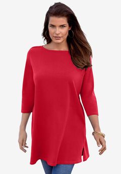Plus Size Cotton Ultimate Boatneck Tunic with Side Slits