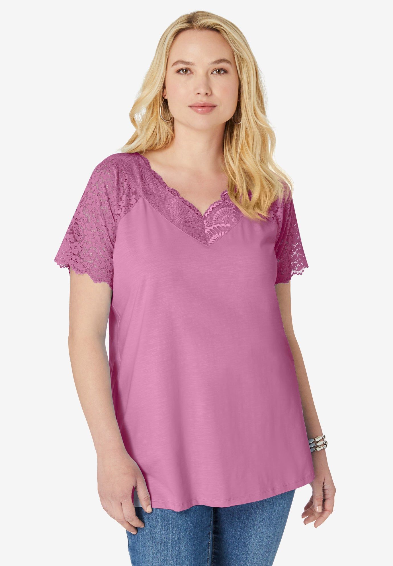 Lace-Detailed Tee, MAUVE ORCHID, hi-res image number 0
