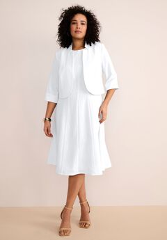 Extended Plus Size Elbow Sleeve Fit-and-Flare Dress with Bolero Jacket – 2-Piece Suit