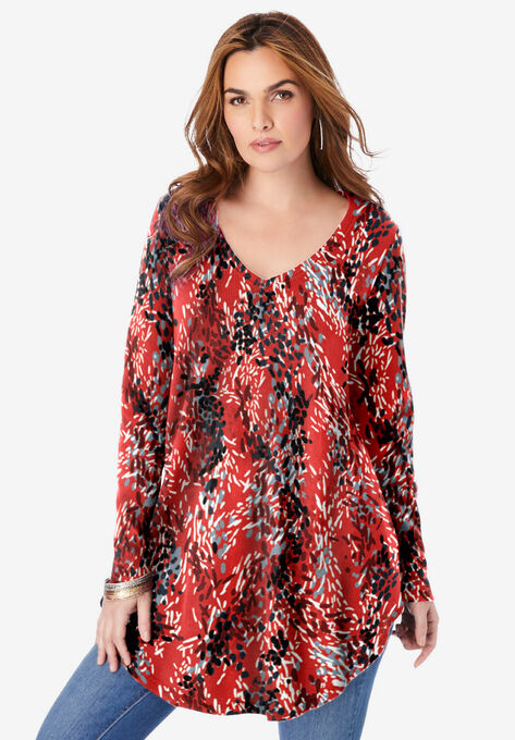 V-Neck Thermal Tunic, RED CONFETTI BURST, hi-res image number null