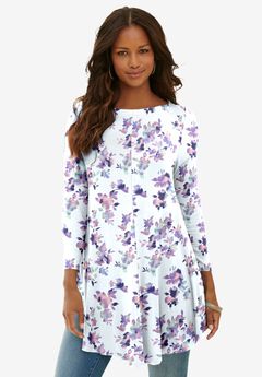 Plus Size Boatneck Swing Ultra Drape Tunic Top