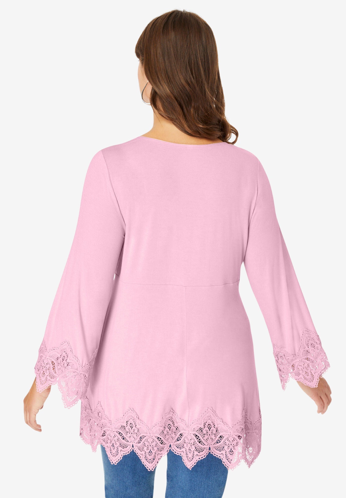 Empire Waist Boho Lace Trimmed Tee, PRIMROSE, on-hover image number 1
