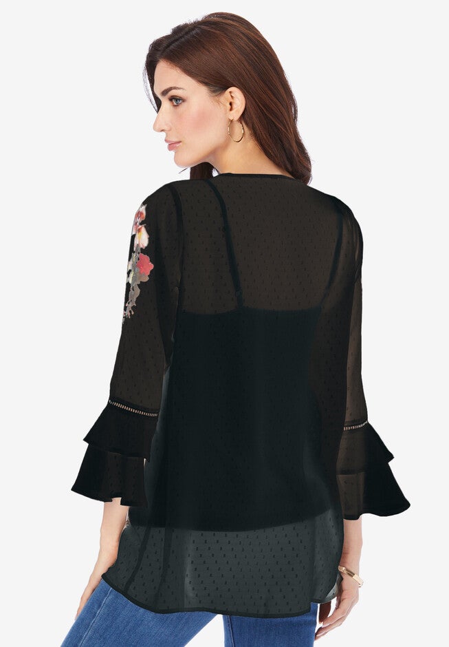 Swiss Dot Georgette Top, BLACK, on-hover image number 1