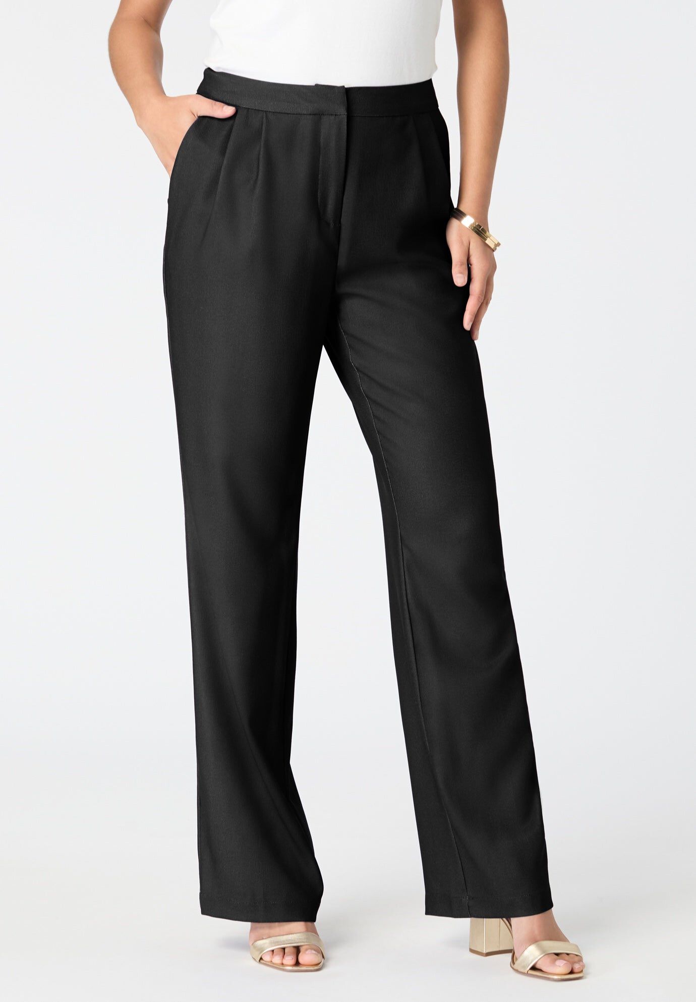 Plus Size Crepe Trouser Pant, BLACK, hi-res image number 0