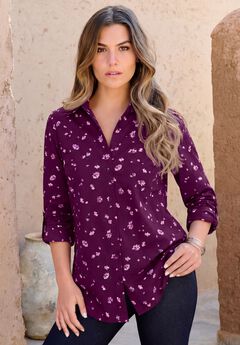 Plus Size Kate Long Sleeve Easy Cotton-Blend Button-Front Shirt