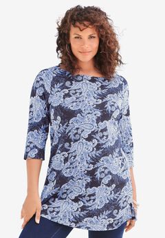 Plus Size Cotton Ultimate Boatneck Tunic with Side Slits