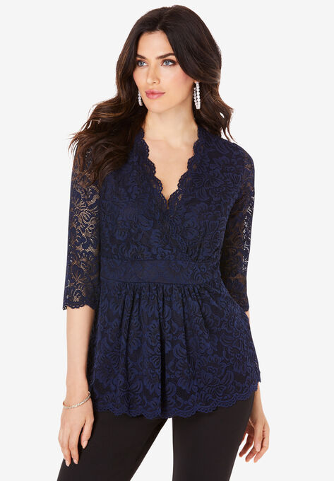 Surplice Lace Top, NAVY, hi-res image number null