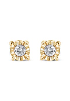 Yellow Gold Plated Sterling Silver Round Brilliantcut Diamond Miracleset Stud Earrings