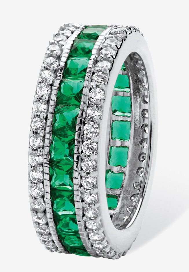 6.03 Tcw Simulated Emerald Eternity Ring In Platinum-Plated Sterling Silver, , on-hover image number null