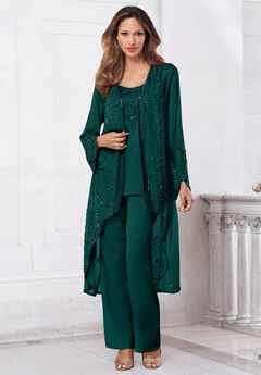 Plus Size Beaded Georgette 3-piece Pant Set – Formal Wear