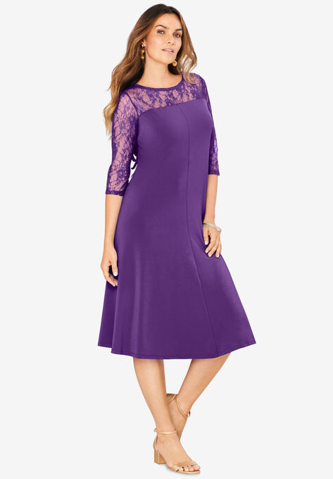 Ultrasmooth® Fabric Illusion Lace Swing Dress, PURPLE ORCHID, hi-res image number null