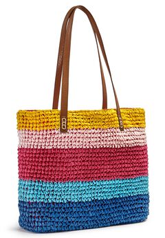 Color Block Straw Tote