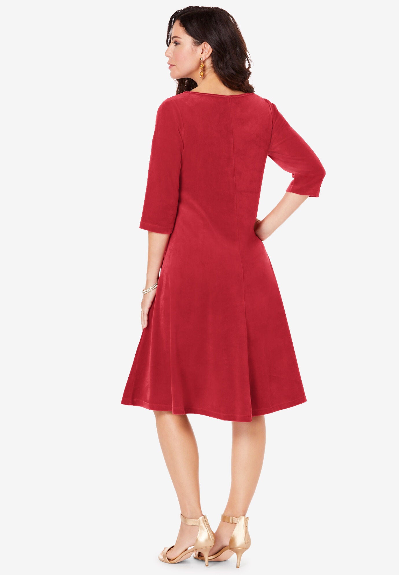 Velour Swing Drape Dress, EMERALD LAYERED FLOWERS, on-hover image number 1