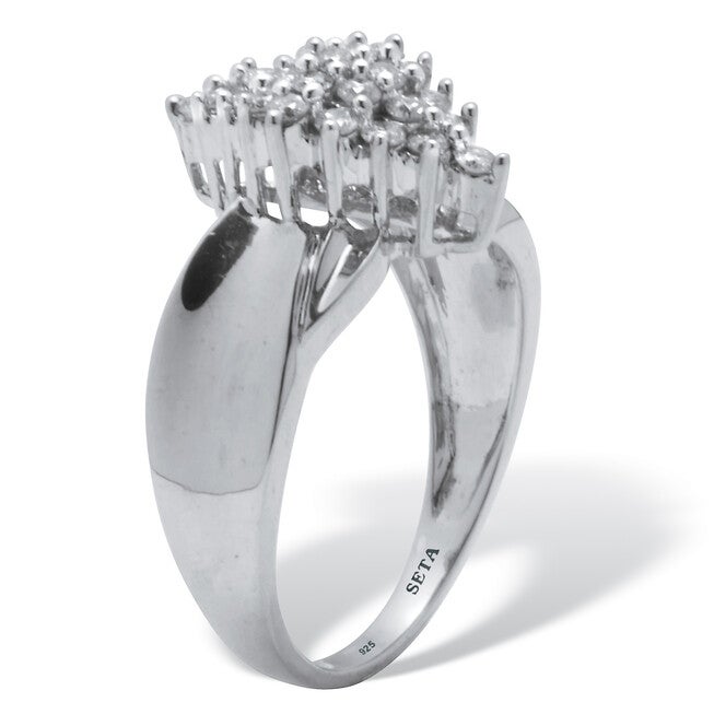 .50 TCW Diamond Sterling Silver Cluster Ring, WHITE, on-hover image number 1